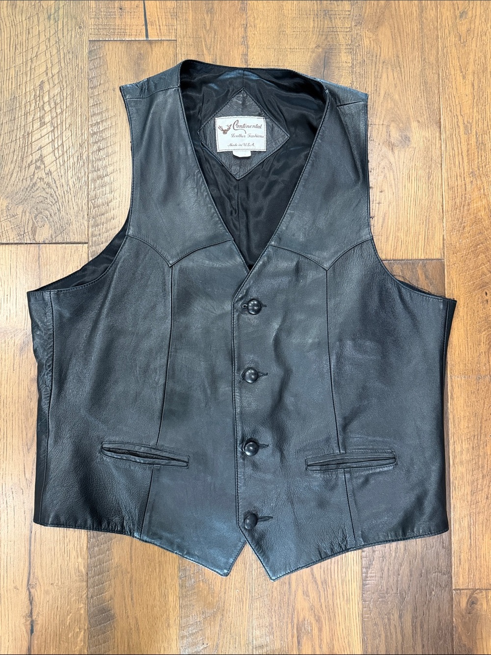 Black Men's Buttoned Lambskin Leather Vest